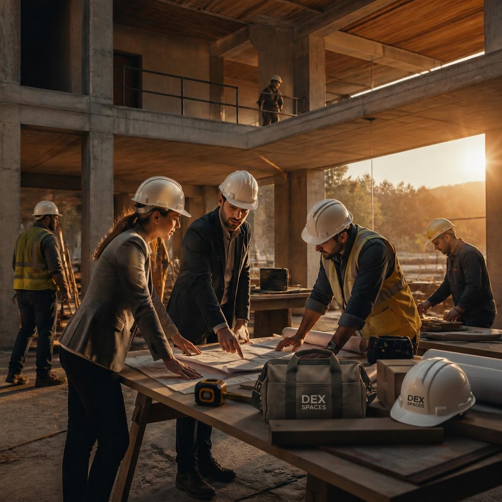 Equipa da DEX Spaces a colaborar numa obra de alto padrão